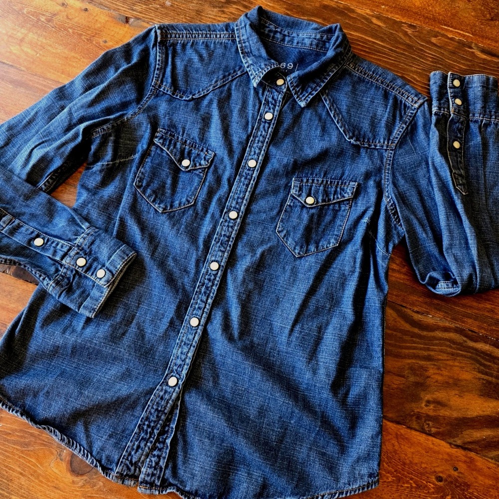 Gap 1969 Denim Western Shirt Long Sleeve Button Down‎ Pockets xs
